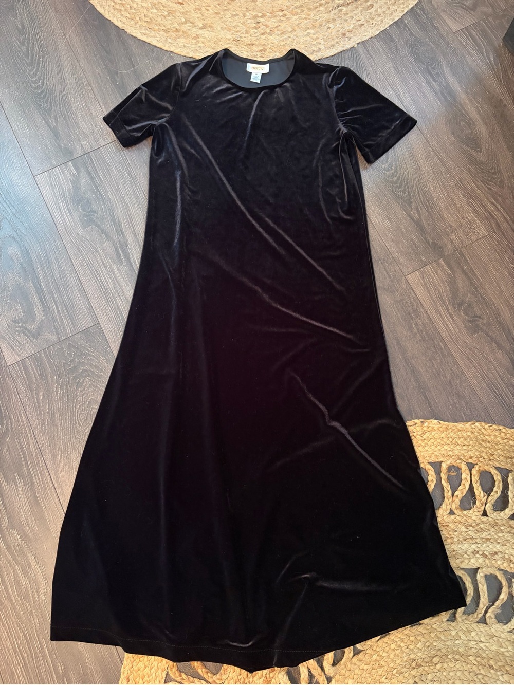 Talbots Black Velvet Short-Sleeve Maxi Dress Vtg